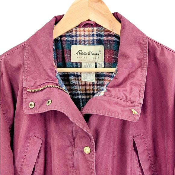 Vintage 90s Eddie Bauer Wool Lined Chore Coat Utility Parka Maroon Red Large EUC - Picture 3 of 16